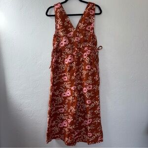 Madewell Rust Maxi Jumper with Pink Floral Print with pockets & waist tie detail